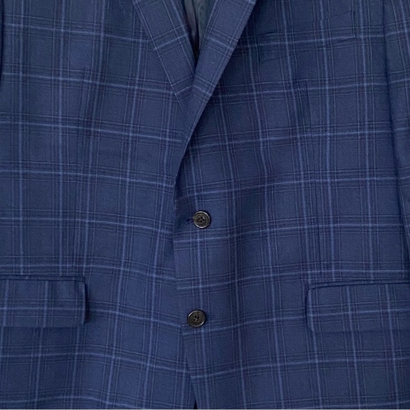Ralph Lauren Men's Navy Windowpane Wool Blend Blazer Jacket 46R Business Casual - Picture 4 of 16